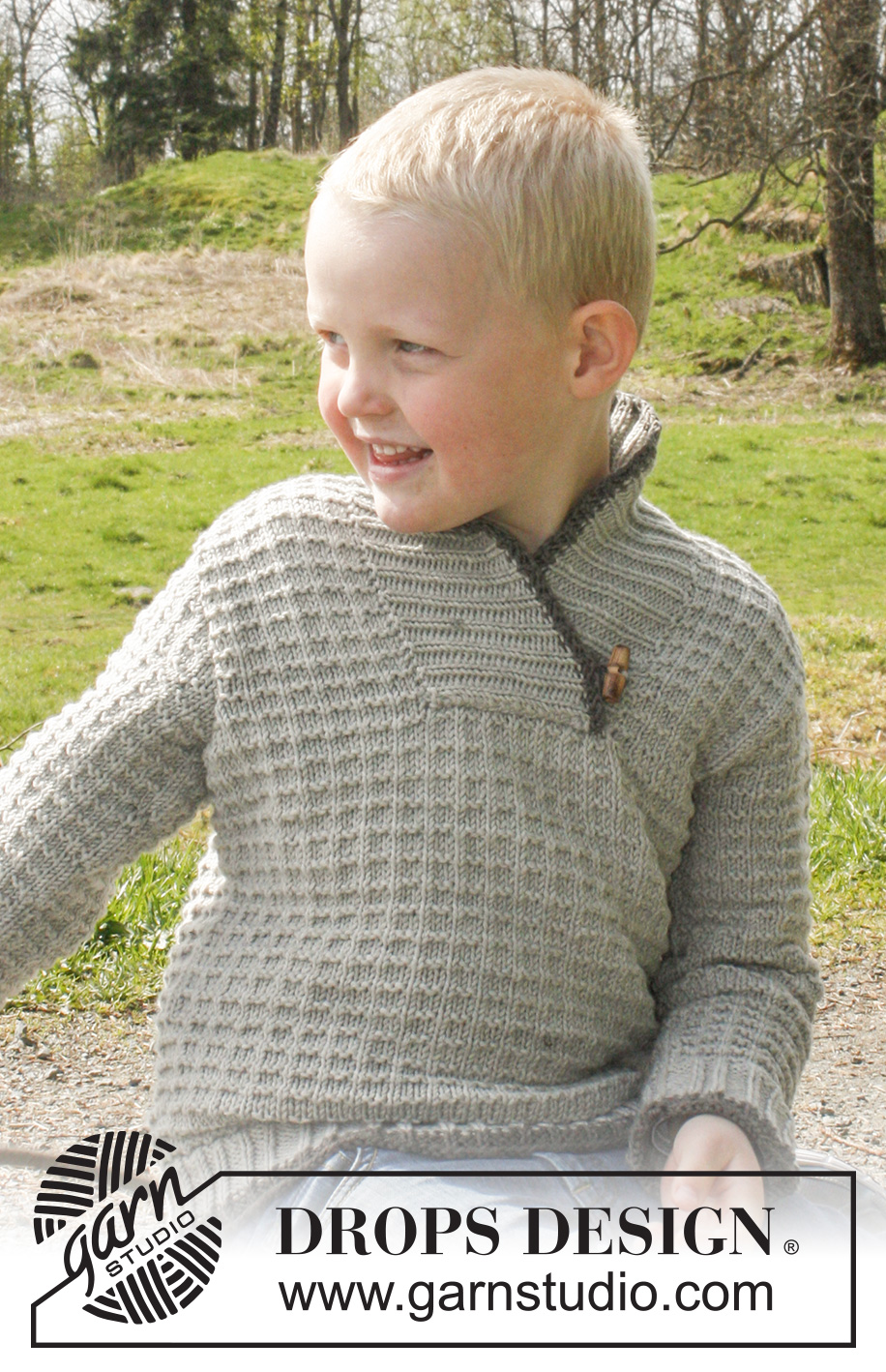 Jonathan / DROPS Children 23-28 - Knitted jumper with textured pattern and shawl collar in DROPS Nepal. Size children 3 to 12 years.