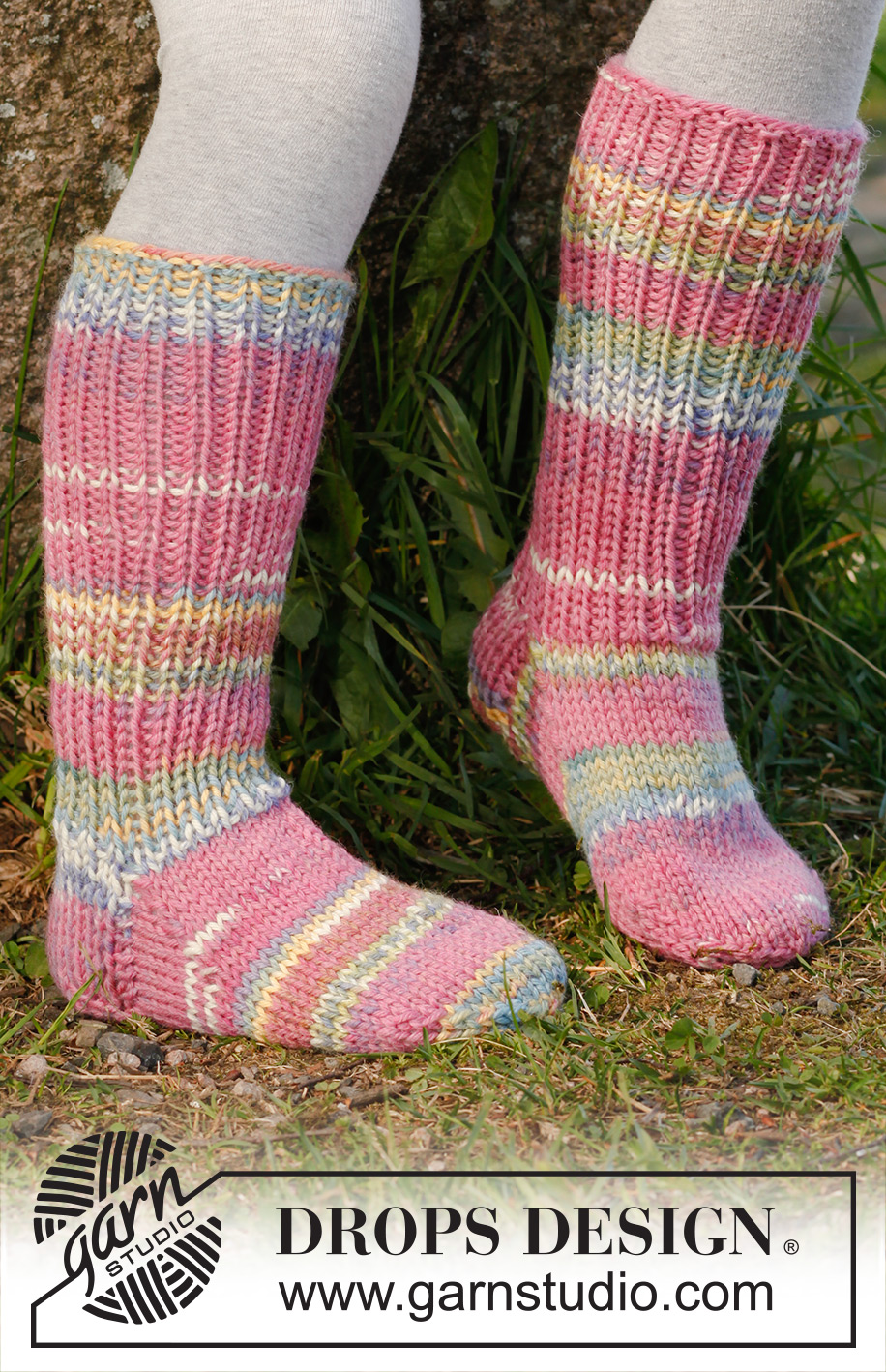 Lollipop / DROPS Children 23-31 - Knitted children socks in 2 threads DROPS Fabel.