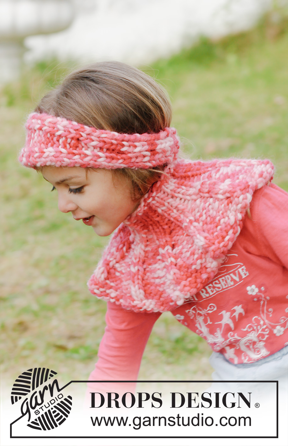 Freya / DROPS Children 23-4 - Knitted neck warmer and headband for children in DROPS Snow.