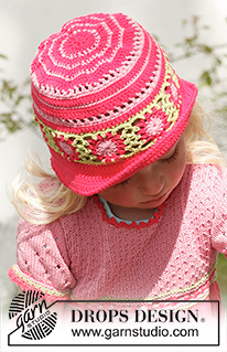 Sweet berries hat / DROPS Children 23-48 - Crochet hat in DROPS Safran. Size children 3 to 12 years.