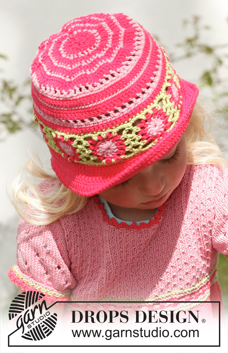 Sweet berries hat / DROPS Children 23-48 - Crochet hat in DROPS Safran. Size children 3 to 12 years.