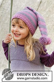 Tuva / DROPS Children 23-6 - Knitted children's hat with stripes and pompom in DROPS Karisma.