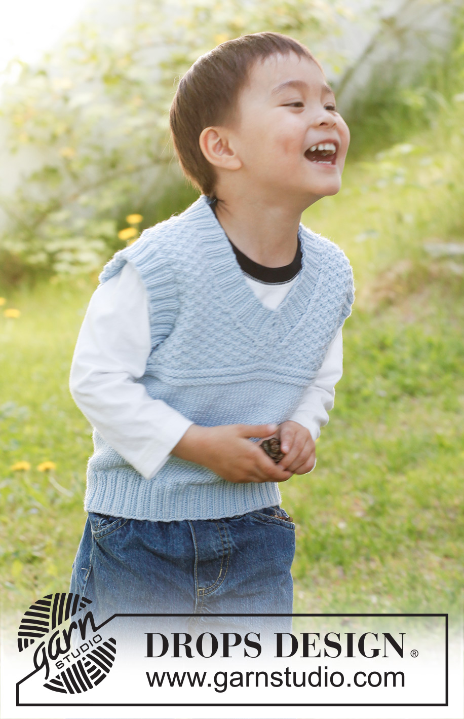 Paul / DROPS Children 23-8 - Knitted vest with V-neck and double seed st in DROPS Lima. Size children 3 to 12 years.