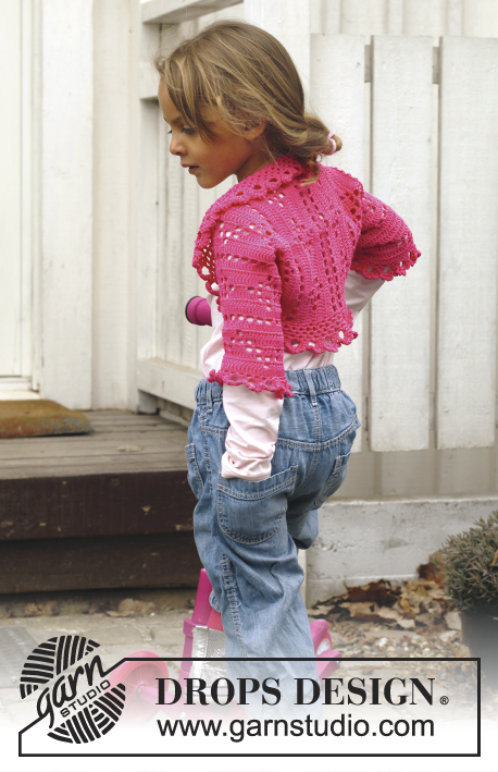Abby / DROPS Children 24-13 - Crochet bolero with lace pattern in DROPS Safran. Size children 3 - 12 years.