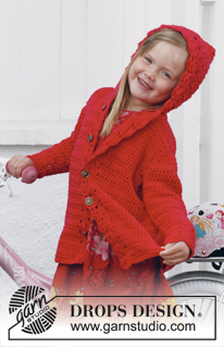 Little Red Riding Hood / DROPS Children 24-37 - Crochet coat with hood in DROPS Paris. Size children 3 - 12 years.