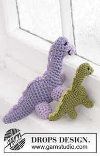 Dino / DROPS Children 24-7 - Crochet dinosaur in DROPS Safran or DROPS Paris