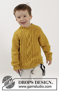 Lucky Jack / DROPS Children 26-3 - Knitted sweater with raglan and cables in DROPS Merino Extra Fine. Size children 2 - 10 years