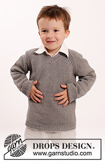 Funny Phil / DROPS Children 26-9 - Knitted sweater with raglan and v-neck in DROPS Belle. Size children 2 - 10 years