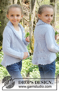 Alvina / DROPS Children 27-12 - Gilet tricoté en rond, au point mousse avec point fantaisie feuilles, en DROPS BabyAlpaca Silk et DROPS Kid-Silk. Pour enfant, du 3 au 12 ans