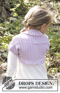 Leelanee / DROPS Children 27-27 - Gebreide bolero met kantpatroon en boordsteek in DROPS BabyMerino of DROPS Safran. Maat kinderen 3 - 12 jaar.