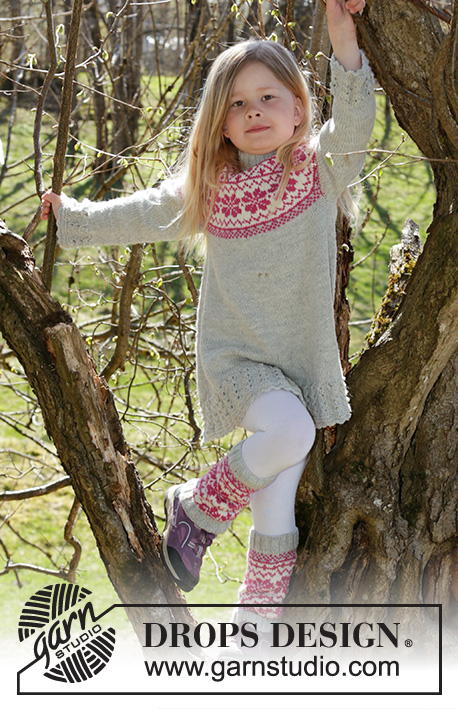 Forest Dance / DROPS Children 27-9 - Vestito lavorato ai ferri con motivo nordico in DROPS Karisma. Taglie 3-12 anni.