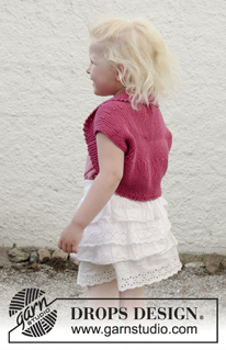 Berry Kiss / DROPS Children 28-7 - Bolero com carreiras encurtadas, orlas picot e ponto jarreteira em DROPS Cotton Merino. Dos 3 aos 12 anos.