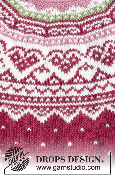 Visby Tunic / DROPS Children 30-11 - Set consists of: Tunic for kids with round yoke, multi-coloured Norwegian pattern and A-shape, knitted top down. Head band with multi-coloured Norwegian pattern. Size 2 - 12 years Set is knitted in DROPS Merino Extra Fine.