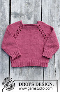 Cherry Cuddler / DROPS Children 30-14 - Gestrickter Pullover mit Raglanärmeln und Zopfmuster für Kinder, gestrickt von oben nach unten. Größe 2 - 12 Jahre. Die Arbeit wird gestrickt in DROPS Merino Extra Fine.