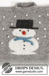 Frosty's Christmas Kids / DROPS Children 30-28 - Lapsen neulottu lumiukkokuviollinen pusero / joulupusero. Koot 2 - 12 vuotta.
Työ neulotaan DROPS Air-langasta.