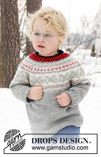 Narvik / DROPS Children 32-12 - Stickad tröja till barn i DROPS Karisma. Arbetet är stickat uppifrån och ner med runt ok och nordiskt mönster på oket. Storlek 2 – 12 år