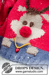 Red Nose Jumper Kids / DROPS Children 32-18 - Stickad jultröja till barn i DROPS Nepal. Tröjan är stickad med en ren. Storlek 2 - 12 år. Tema: Jul.