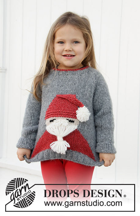 Sleepy Santa Sweater / DROPS Children 32-20 - Gestrickter Pullover mit Wintermotiv / Weihnachtspullover mit Weihnachtsmann für Kinder in DROPS Air oder Nepal gestrickt. Größe 2 – 12 Jahre. Thema: Weihnachten.