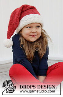 Sleepy Santa Hat / DROPS Children 32-21 - Knitted Santa hat for children in DROPS Air. The piece is worked in stocking stitch and rib. Sizes 3 – 12 years. Theme: Christmas.