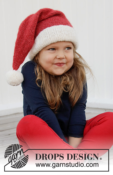 Sleepy Santa Hat / DROPS Children 32-21 - Knitted Santa hat for children in DROPS Air. The piece is worked in stocking stitch and rib. Sizes 3 – 12 years. Theme: Christmas.