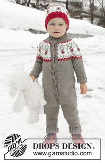 Run Run Rudolph / DROPS Children 32-3 - Strikket heldress til barn med rundfelling i DROPS Merino Extra Fine. Arbeidet er strikket ovenfra og ned med nordisk mønster. Størrelse 12 mnd – 6 år
