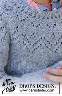 Agnes Sweater / DROPS Children 34-10 - Knitted jumper for kids in DROPS Sky. Piece is knitted top down with round yoke, lace pattern, stocking stitch and garter stitch. Size 3-12 years