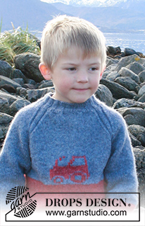 Tiny Trucker / DROPS Children 34-15 - Knitted jumper with raglan and embroidered tractor for children in DROPS Sky. Sizes 2-12 years.