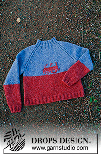 Tiny Trucker / DROPS Children 34-15 - Knitted jumper with raglan and embroidered tractor for children in DROPS Sky. Sizes 2-12 years.