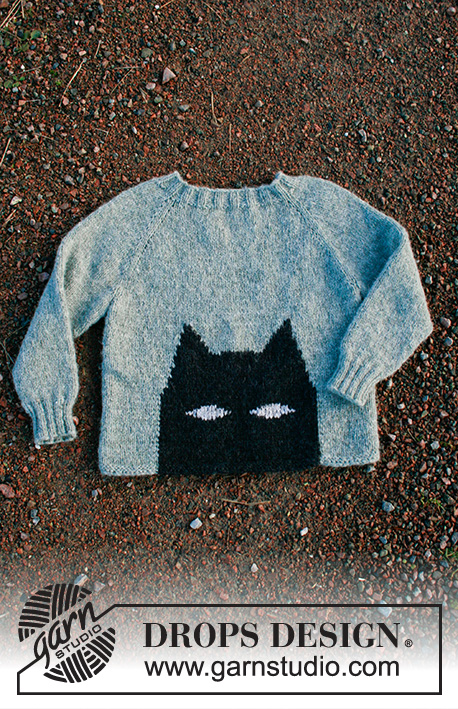 To the Rescue! / DROPS Children 34-16 - Knitted jumper for children with bat pattern in DROPS Sky. The piece is worked top down with raglan. Sizes 2-12 years.