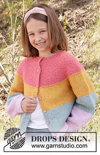 Candy Bar Jacket / DROPS Children 34-24 - Gebreid vest voor kinderen met strepen in DROPS Air, Nepal of Paris. Het werk wordt van boven naar beneden gebreid met ronde pas en raglan. Maten 1-10 jaar.