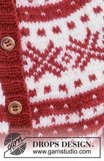 Candy Cane Lane Kids Jacket / DROPS Children 34-31 - Gestrickte Jacke für Kinder mit nordischem Fana Muster in DROPS Karisma oder DROPS Lima. Die Arbeit wird von oben nach unten gestrickt. Größe 2-12 Jahre.