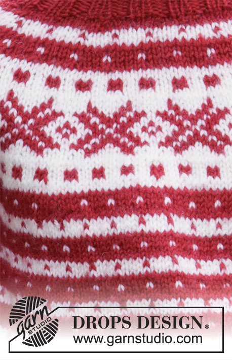 Candy Cane Lane Kids / DROPS Children 34-32 - Knitted sweater for kids with Nordic Fana pattern in DROPS Karisma or DROPS Lima. Piece is knitted top down. Size 2-12 years.