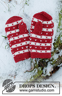Candy Cane Lane Mittens / DROPS Children 34-35 - Strikkede votter med nordisk mønster til barn i DROPS Karisma. Størrelse 1 – 12 år.