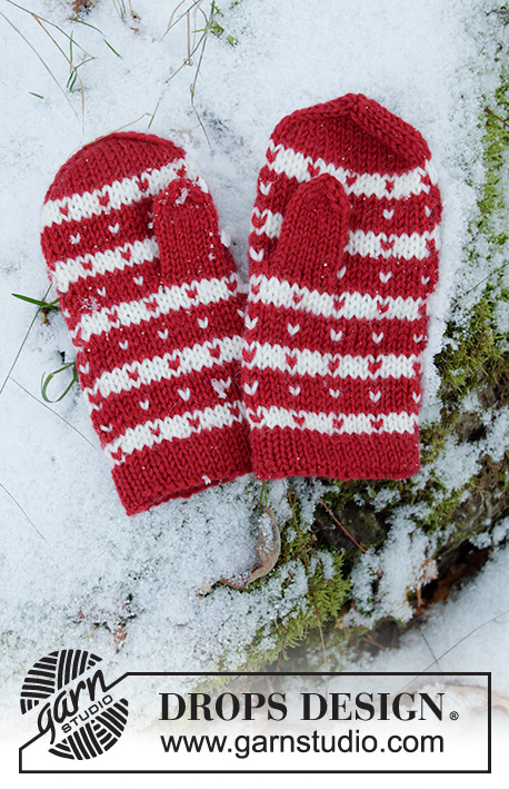 Candy Cane Lane Mittens / DROPS Children 34-35 - Strikkede votter med nordisk mønster til barn i DROPS Karisma. Størrelse 1 – 12 år.