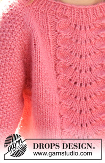 Clover / DROPS Children 34-4 - Knitted jumper for children in DROPS Air or DROPS Paris. The piece is worked top down with lace pattern and raglan. Sizes 2-12 years.