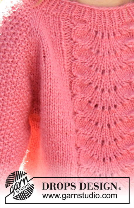 Clover / DROPS Children 34-4 - Knitted jumper for children in DROPS Air or DROPS Paris. The piece is worked top down with lace pattern and raglan. Sizes 2-12 years.