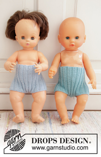 Cora / DROPS Children 35-12 - Knitted doll with short pants and tube socks. The doll is worked top down in stocking stitch with 2 strands DROPS BabyMerino or 1 strand  DROPS Big Merino, and DROPS Cotton Merino. Short pants and tube socks are worked in rib with 1 strand DROPS BabyMerino.