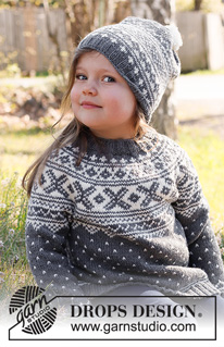 North Star / DROPS Children 37-1 - Strikket bluse til børn i DROPS Merino Extra Fine. Arbejdet strikkes oppefra og ned med rundt bærestykke og nordisk mønster. Størrelse 2 – 12 år.
