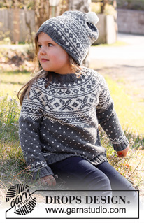 North Star / DROPS Children 37-1 - Strikket bluse til børn i DROPS Merino Extra Fine. Arbejdet strikkes oppefra og ned med rundt bærestykke og nordisk mønster. Størrelse 2 – 12 år.