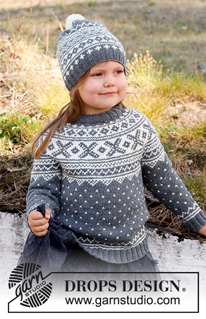 North Star / DROPS Children 37-1 - Strikket bluse til børn i DROPS Merino Extra Fine. Arbejdet strikkes oppefra og ned med rundt bærestykke og nordisk mønster. Størrelse 2 – 12 år.