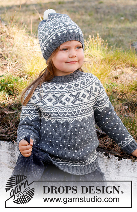North Star / DROPS Children 37-1 - Strikket bluse til børn i DROPS Merino Extra Fine. Arbejdet strikkes oppefra og ned med rundt bærestykke og nordisk mønster. Størrelse 2 – 12 år.