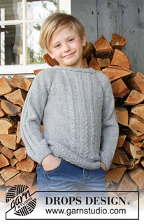Cable Road / DROPS Children 37-10 - Strikket genser til barn med fletter og raglan i 2 tråder DROPS Alpaca. Størrelse 3-12 år.