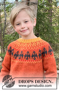 Dragon's Play / DROPS Children 37-11 - Strikket genser med drager og flammer til barn i DROPS Alpaca. Størrelse 3 – 12 år.