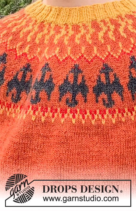 Dragon's Play / DROPS Children 37-11 - Strikket genser med drager og flammer til barn i DROPS Alpaca. Størrelse 3 – 12 år.