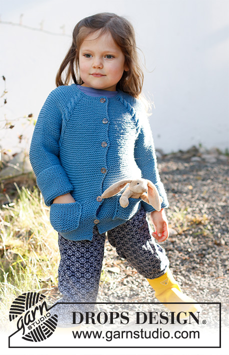 Autumn Smiles Cardigan / DROPS Children 37-15 - Knitted jacket for babies and children in DROPS Merino Extra Fine. The piece is worked top down with raglan, garter stitch, cables and pockets. Sizes 6 months - 8 years.