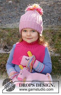 Rainbow Unicorn Set / DROPS Children 37-16 - Knitted hat and neck warmer for children in DROPS Merino Extra Fine. Piece is worked in garter stitch and rib.
