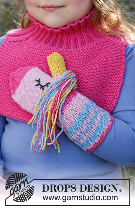 Rainbow Unicorn Mittens / DROPS Children 37-17 - Knitted unicorn mittens for children in DROPS Merino Extra Fine. Size 1 - 6 years