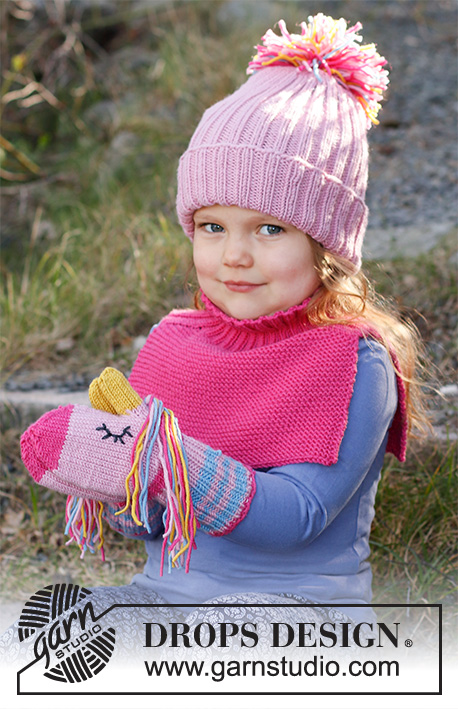 Rainbow Unicorn Mittens / DROPS Children 37-17 - Knitted unicorn mittens for children in DROPS Merino Extra Fine. Size 1 - 6 years