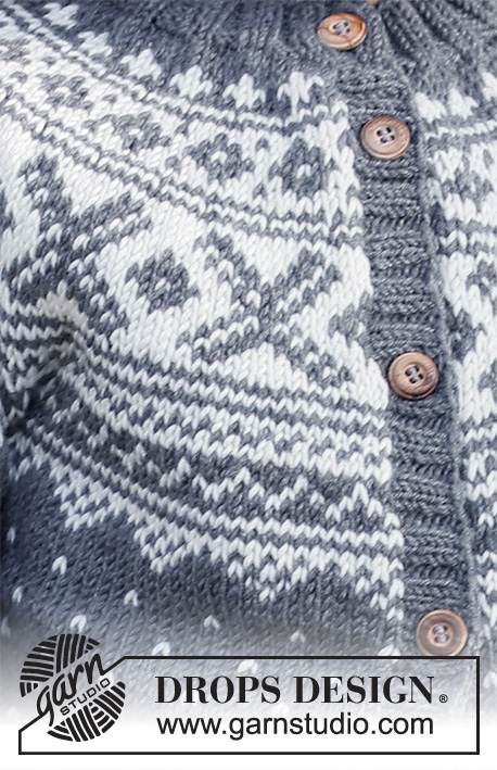North Star Jacket / DROPS Children 37-2 - Lapsen ylhäältä alas neulottu jakku DROPS Karisma-langasta. Työssä on kaarroke ja kirjoneuletta. Koot 2 - 12 vuotta.