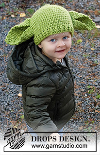 Green Ears / DROPS Children 37-23 - Crocheted hat with large ears for children in DROPS Snow. Sizes 1 - 8 years. Theme: Halloween.